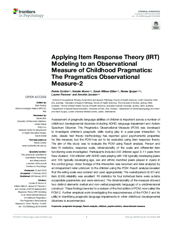 (PDF) Applying Item Response Theory (IRT) Modeling to an Observational ...