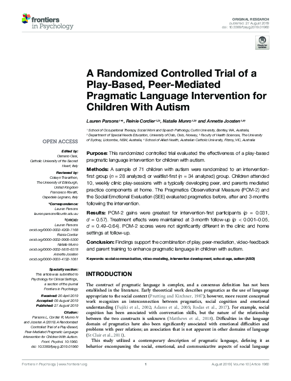 (PDF) A Randomized Controlled Trial of a Play-Based, Peer-Mediated ...