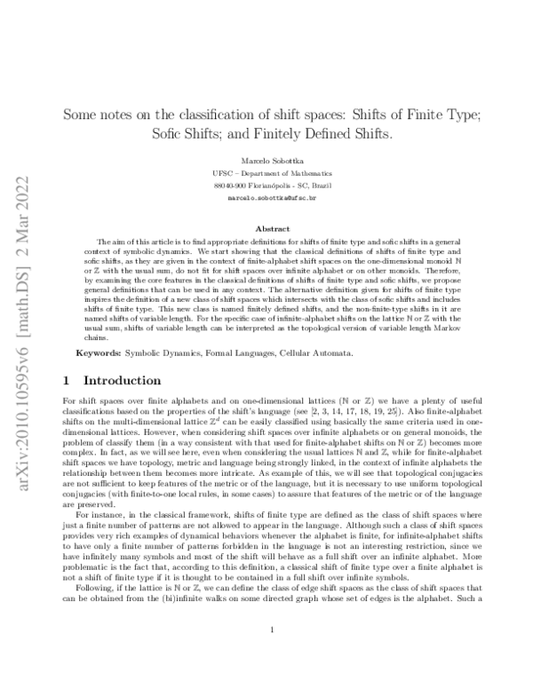 (PDF) Some Notes on the Classification of Shift Spaces: Shifts of ...