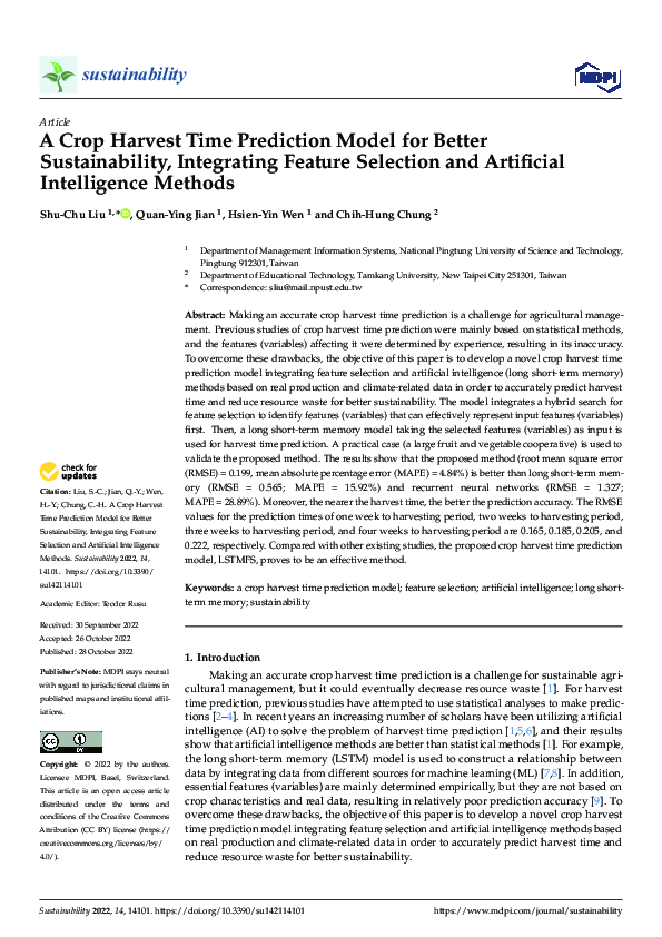 (PDF) A Crop Harvest Time Prediction Model for Better Sustainability ...
