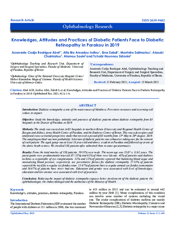 (PDF) Knowledges, Attitudes and Practices of Diabetic Patients Face to ...