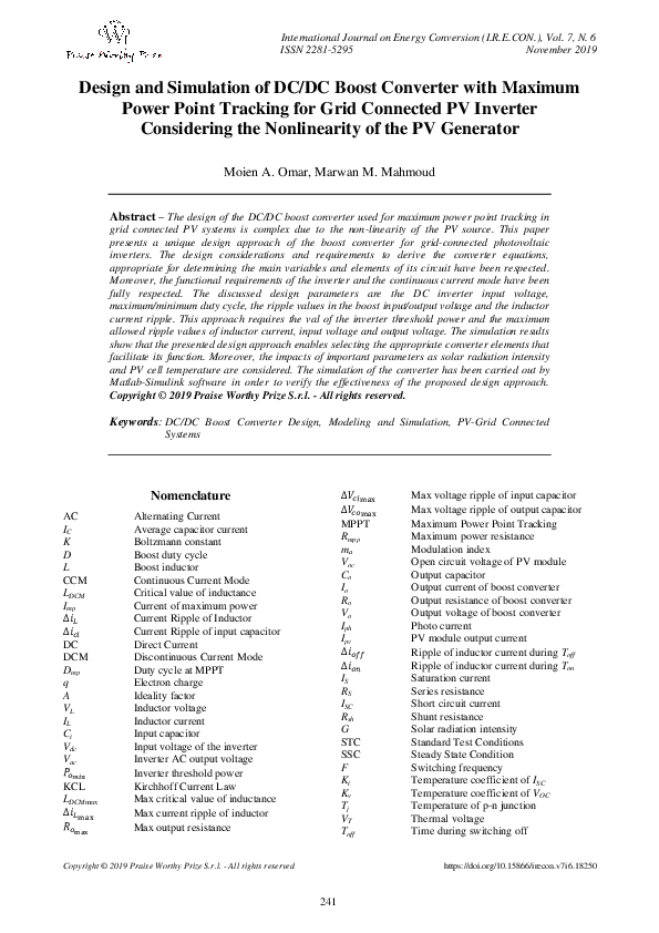 (PDF) Design and Simulation of DC/DC Boost Converter with Maximum Power ...