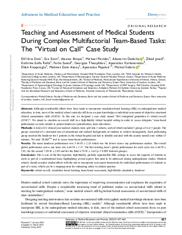 (PDF) Teaching and Assessment of Medical Students During Complex ...