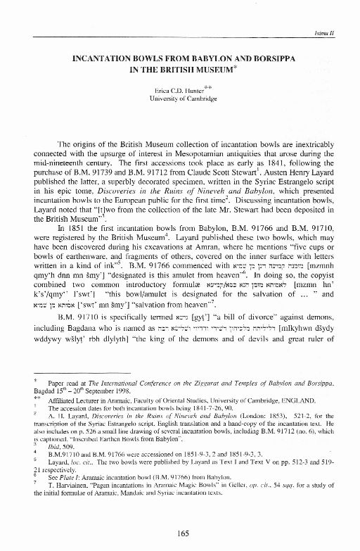 (PDF) Incatation bowls from Babylon and Borsippa in the Bristish Museum