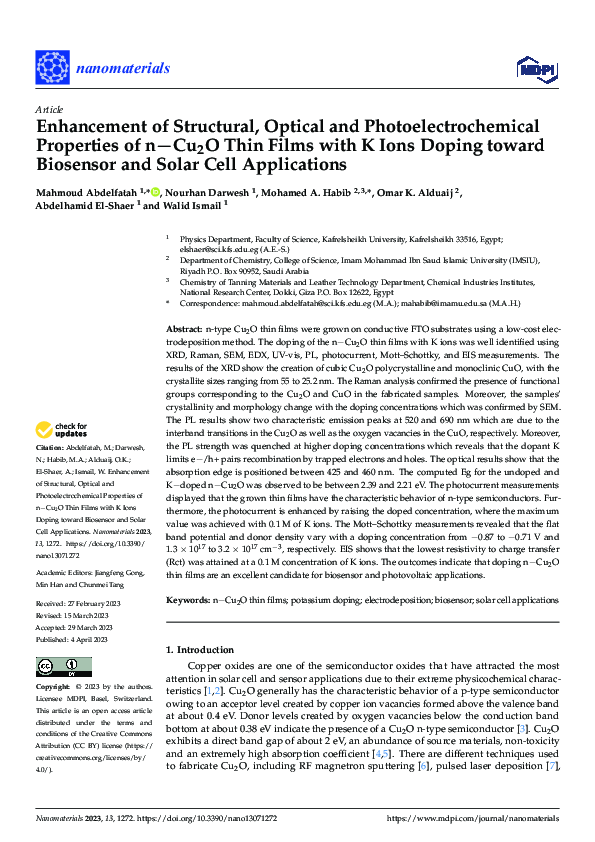 (PDF) Enhancement of Structural, Optical and Photoelectrochemical ...