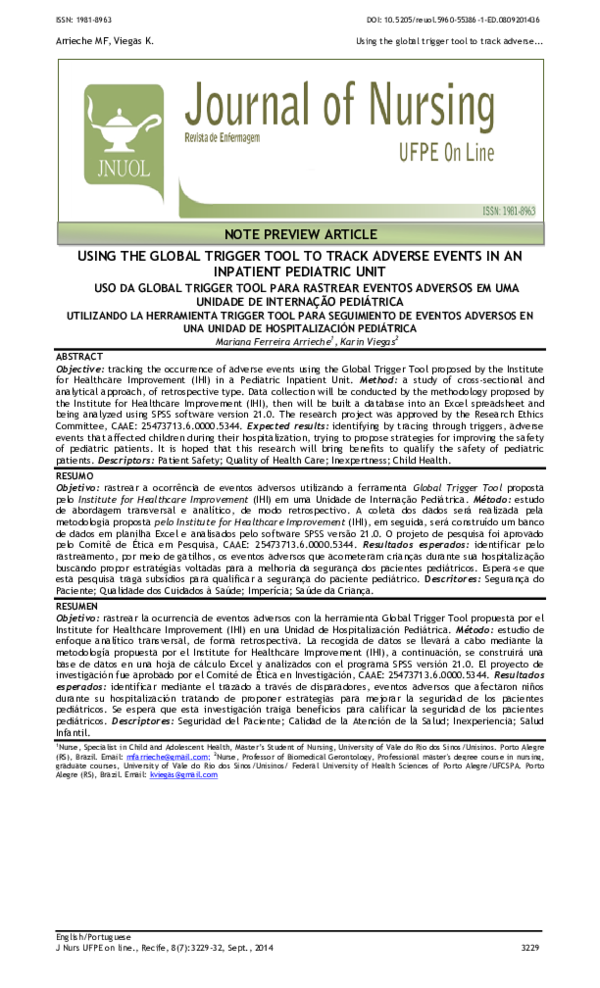 (PDF) Using the global trigger tool to track adverse events in an ...
