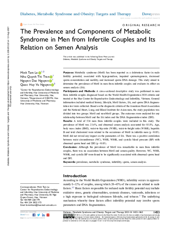 (PDF) The Prevalence and Components of Metabolic Syndrome in Men from ...