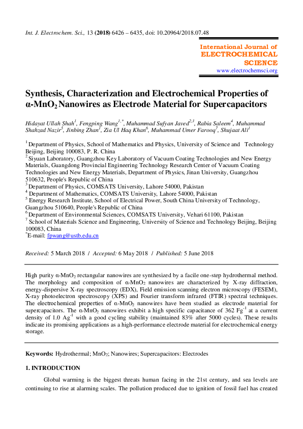 (PDF) Synthesis, Characterization and Electrochemical Properties of α ...