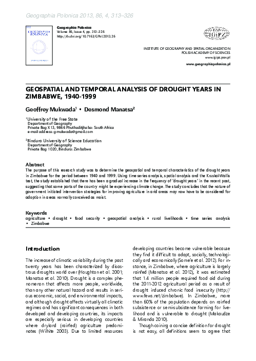 (PDF) Geospatial and temporal analysis of drought years in Zimbabwe ...