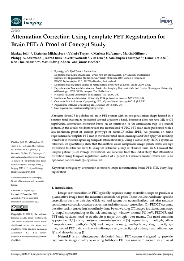(PDF) Attenuation Correction Using Template PET Registration for Brain ...