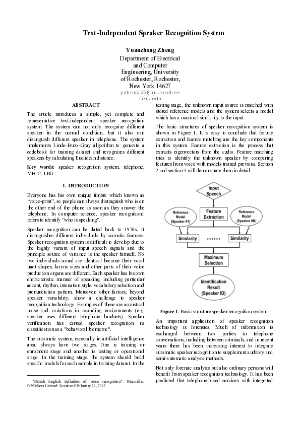 (PDF) Text-Independent Speaker Recognition System