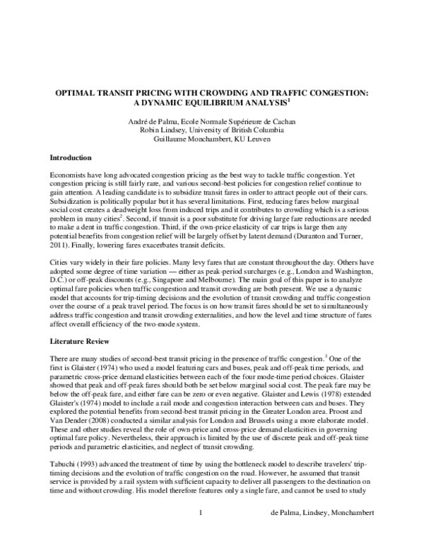 (PDF) Optimal Transit Pricing with Crowding and Traffic Congestion: A ...