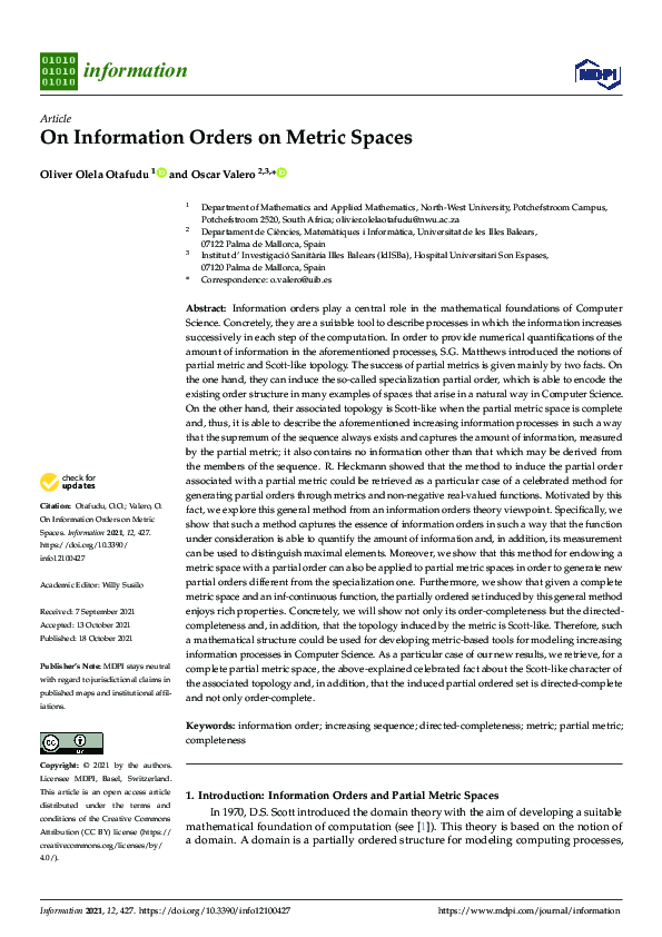 (PDF) On Information Orders on Metric Spaces