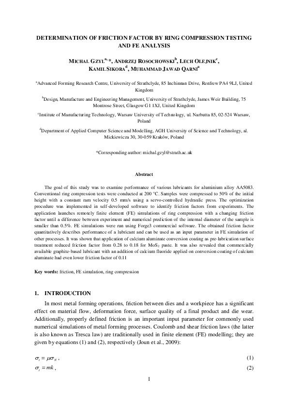 (PDF) Determination of friction factor by ring compression testing and ...