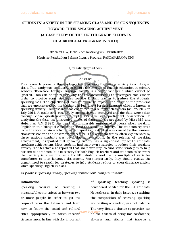 (PDF) Students ’ Anxiety in the Speaking Class and Its Consequences ...