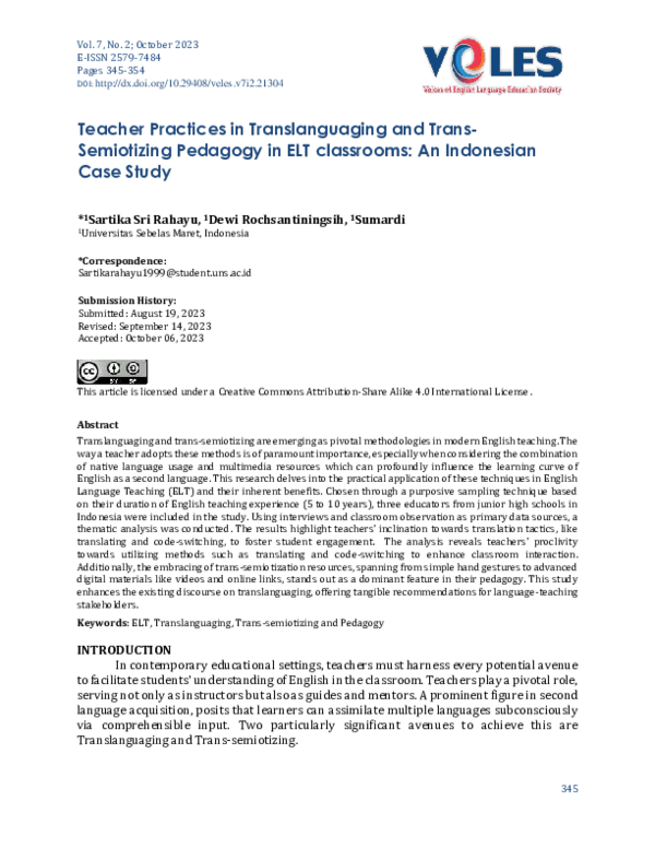(PDF) Teacher Practices in Translanguaging and Trans-semiotizing ...