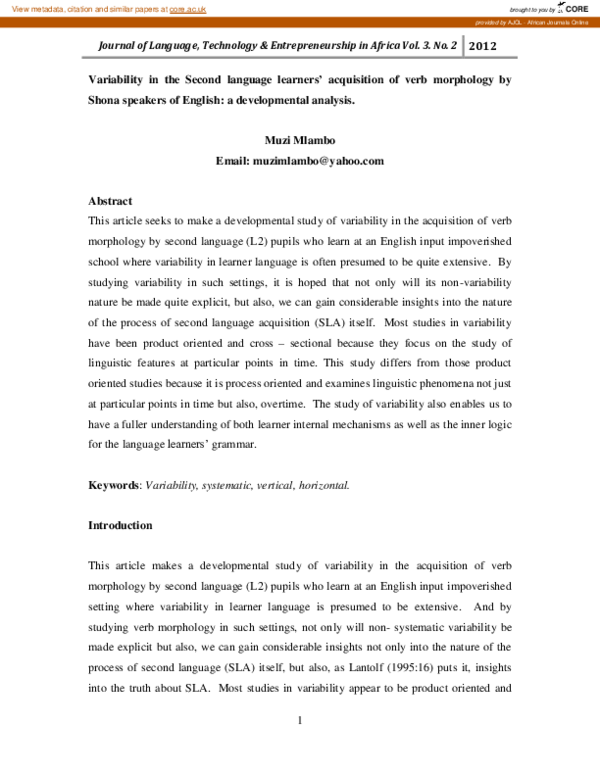 (PDF) Variability in the Second language learners’ acquisition of verb ...