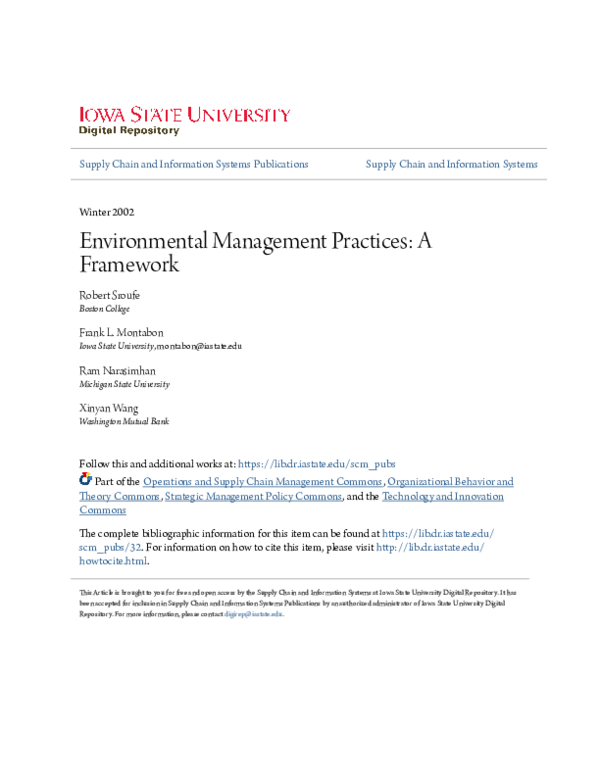 (PDF) Environmental Management Practices: A Framework