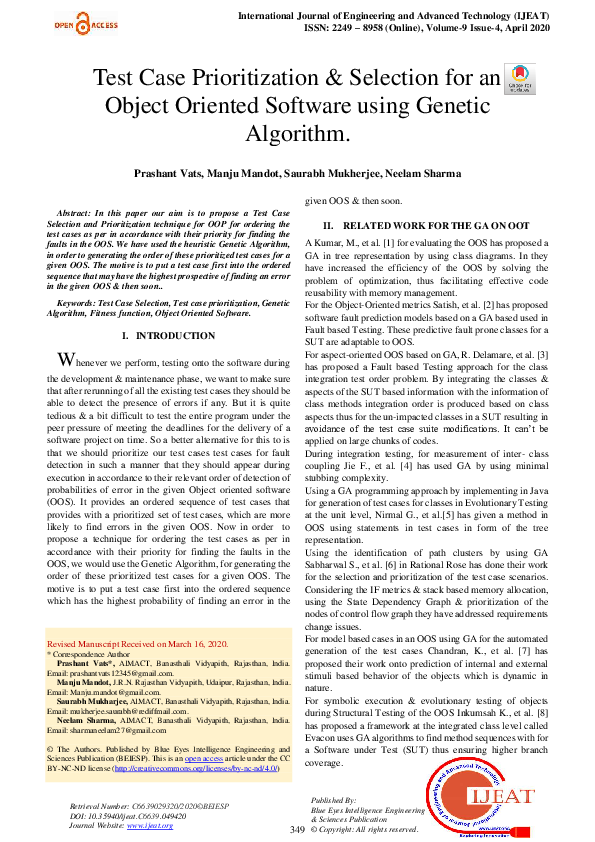 (PDF) Test Case Prioritization & Selection for an Object Oriented ...