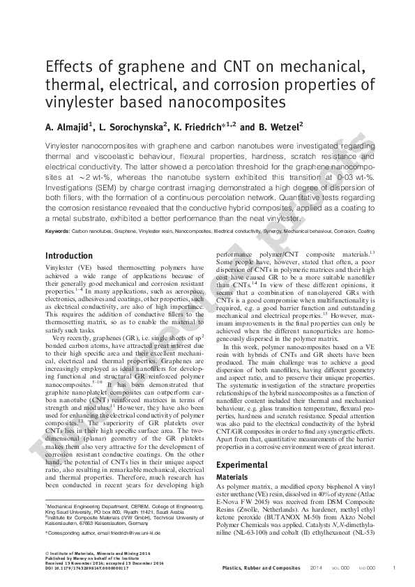 (PDF) Effects of graphene and CNT on mechanical, thermal, electrical ...