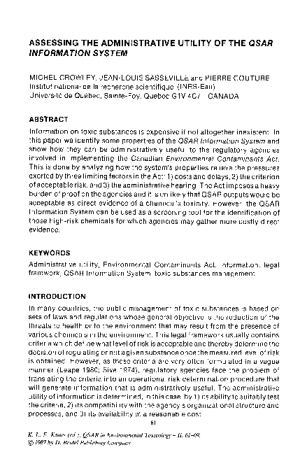 (PDF) Assessing the Administrative Utility of the Qsar Information System