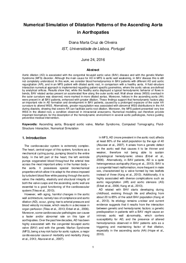 (PDF) Numerical Simulation of Dilation Patterns of the Ascending Aorta ...