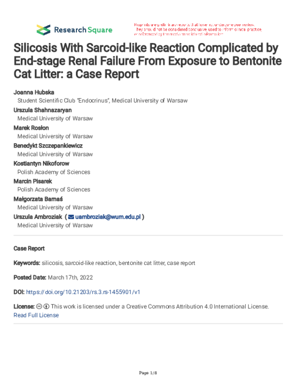 Kidney Failure Cat Litter Review Reference: Pdf Silicosis With Sarcoid Like Reaction Complicated By End Stage
