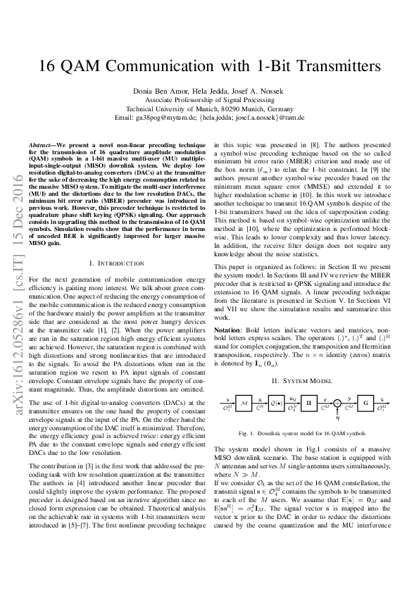 (PDF) 16 QAM Communication with 1-Bit Transmitters