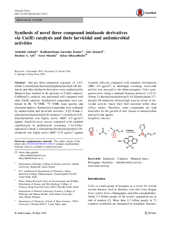 (PDF) Synthesis of novel three compound imidazole derivatives via Cu(II ...