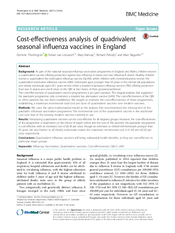 (PDF) Cost-effectiveness analysis of quadrivalent seasonal influenza ...