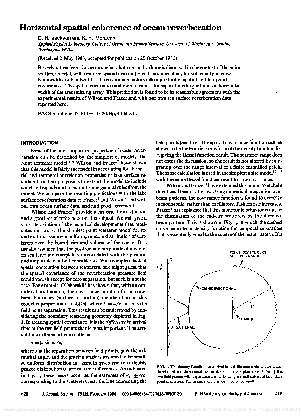 (PDF) Horizontal spatial coherence of ocean reverberation
