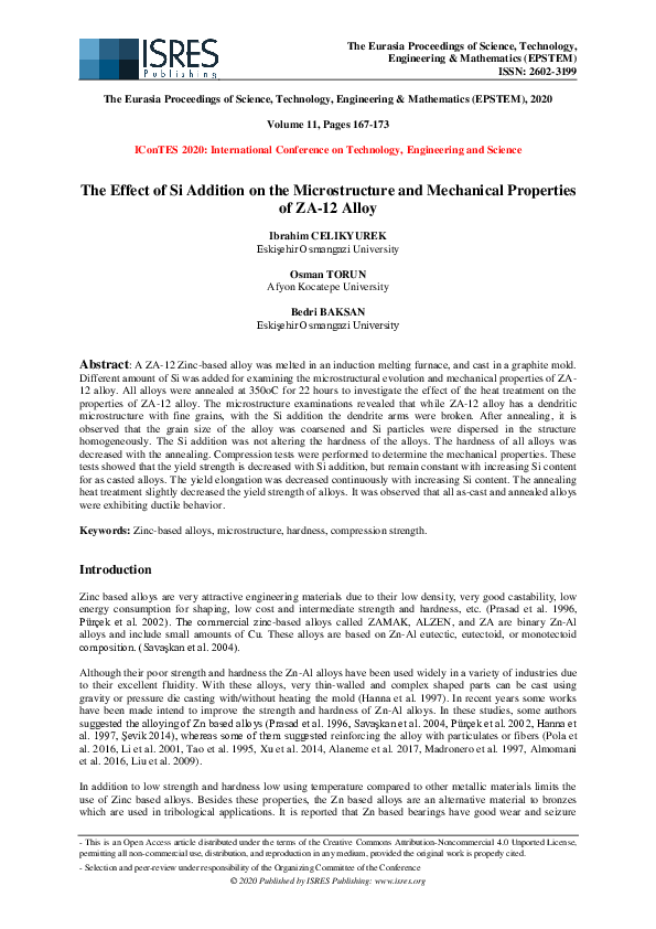 (PDF) The Effect of Si Addition on the Microstructure and Mechanical ...