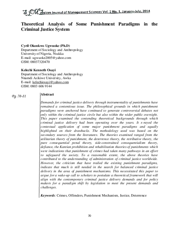 (PDF) Theoretical Analysis of Some Punishment Paradigms in the Criminal ...
