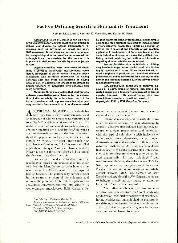 (PDF) Factors Defining Sensitive Skin and its Treatment
