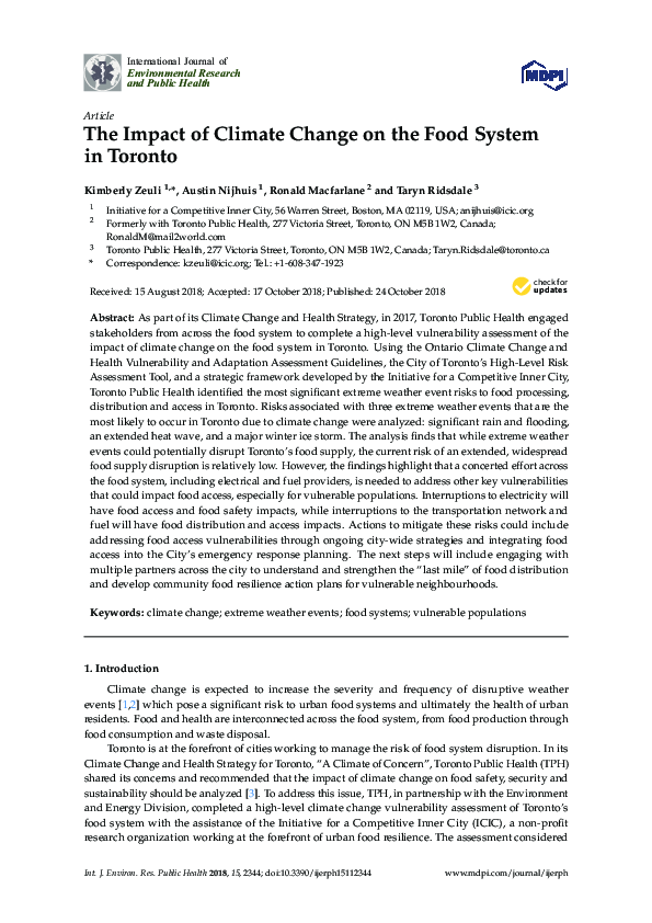 (PDF) The Impact of Climate Change on the Food System in Toronto