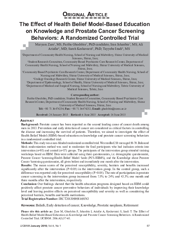 (PDF) The Effect of Health Belief Model-Based Education on Knowledge ...