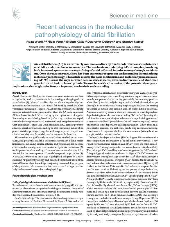 (PDF) Recent advances in the molecular pathophysiology of atrial ...