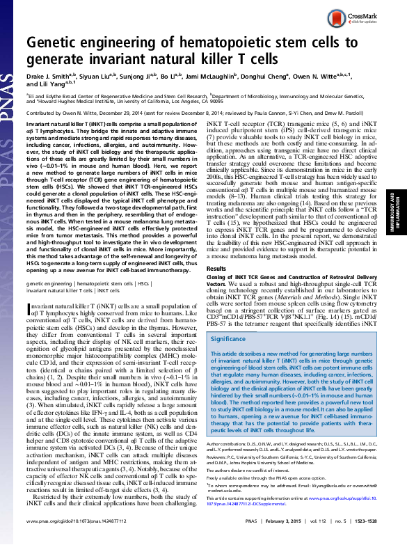 (PDF) Genetic engineering of hematopoietic stem cells to generate ...