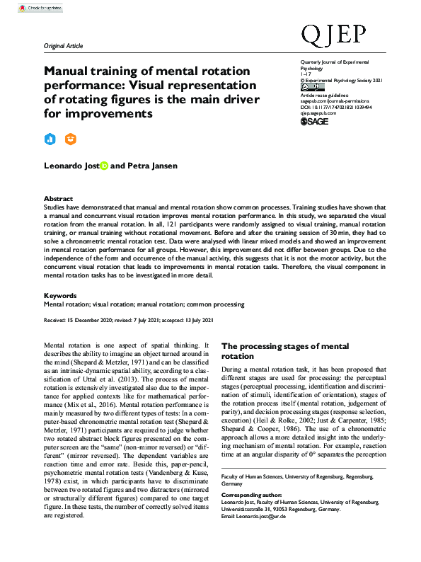 (PDF) Manual training of mental rotation performance: Visual ...