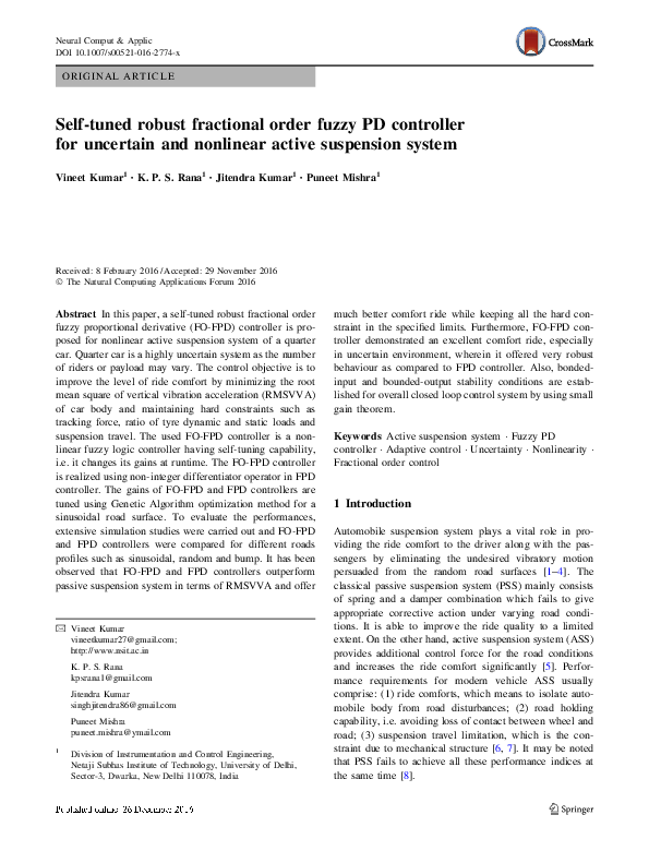 (PDF) Self-tuned robust fractional order fuzzy PD controller for ...