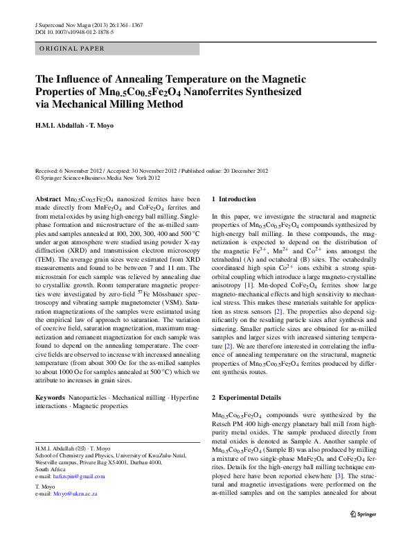 (PDF) The Influence of Annealing Temperature on the Magnetic Properties ...
