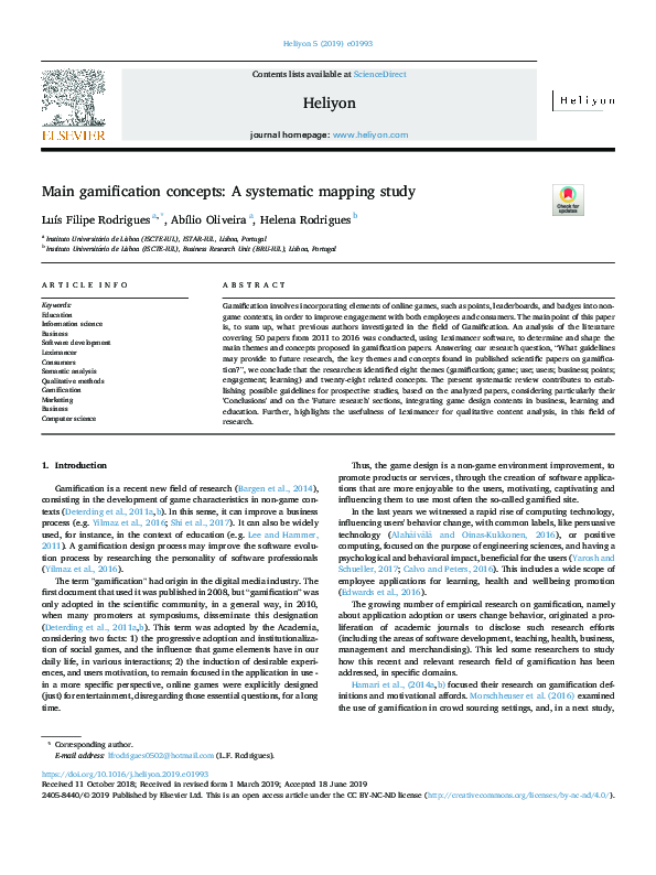 (PDF) Main gamification concepts: A systematic mapping study