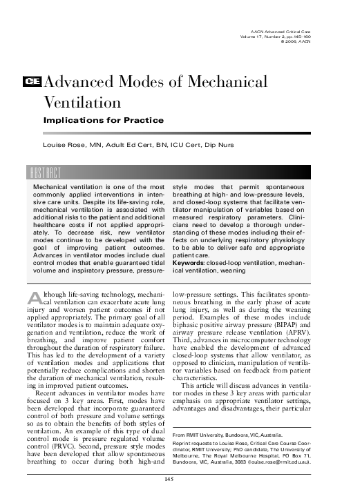 (PDF) Advanced Modes of Mechanical Ventilation