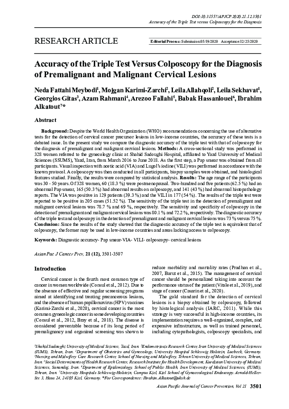 (PDF) Accuracy of the Triple Test Versus Colposcopy for the Diagnosis ...
