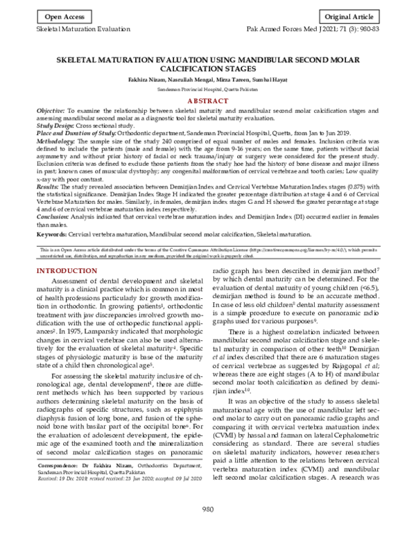 (PDF) Skeletal Maturation Evaluation Using Mandibular Second Molar ...