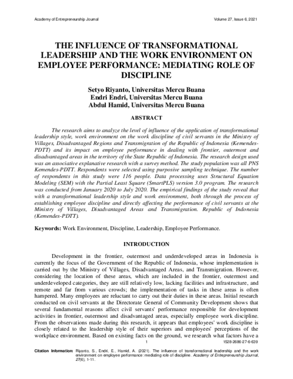 (PDF) The Influence of Transformational Leadership and the Work ...