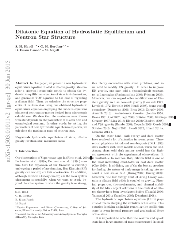 (PDF) Dilatonic equation of hydrostatic equilibrium and neutron star ...