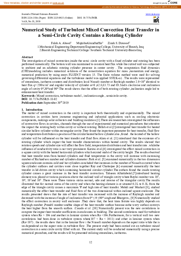 (PDF) Numerical Study of Turbulent Mixed Convection Heat Transfer in a ...