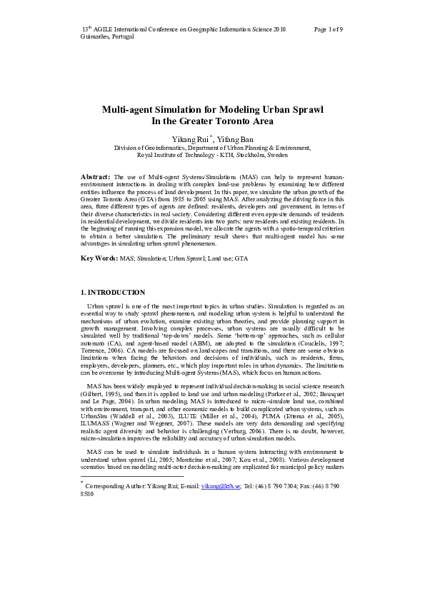 (PDF) Multi-agent Simulation for Modeling Urban Sprawl In the Greater ...