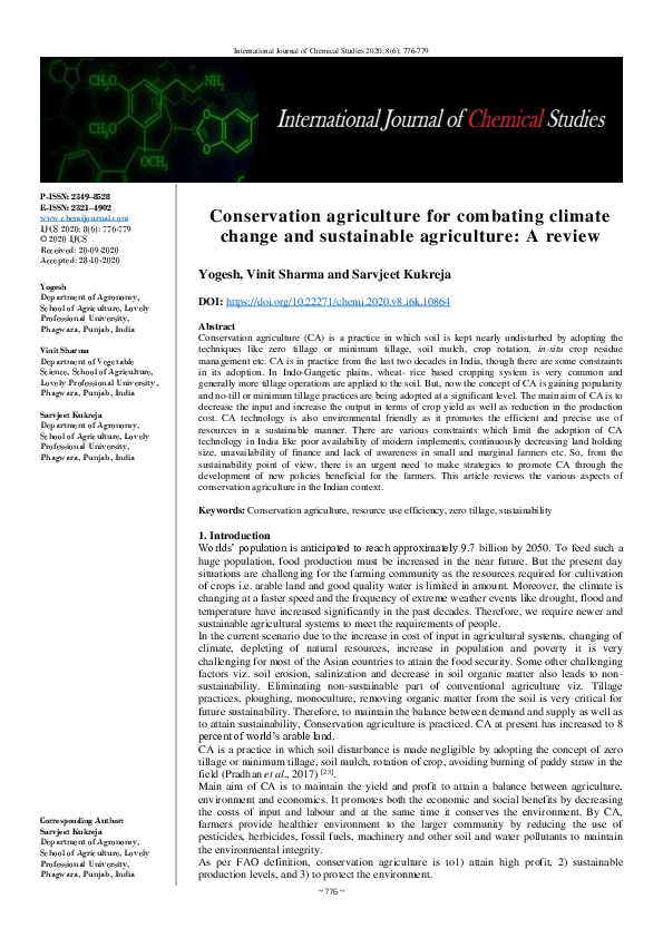 (PDF) Conservation agriculture for combating climate change and ...